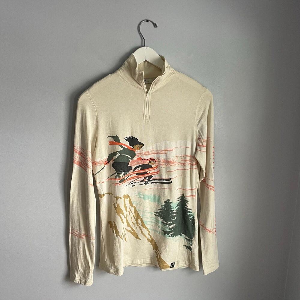 Neve Ski Quarterzip Jumper Base Layer Top Silk Wool Blend For Women Beige sz S - Picture 2 of 11